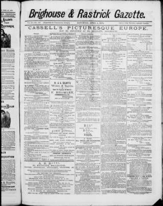 cover page of Brighouse & Rastrick Gazette published on April 1, 1876