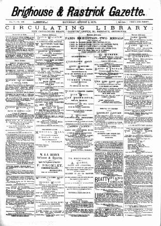 cover page of Brighouse & Rastrick Gazette published on August 2, 1879