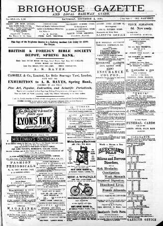 cover page of Brighouse & Rastrick Gazette published on November 2, 1895