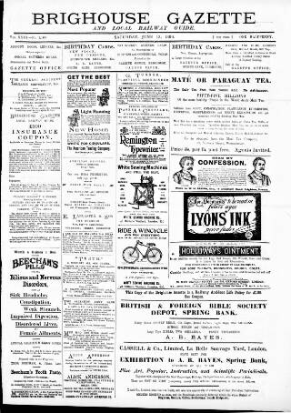 cover page of Brighouse & Rastrick Gazette published on June 13, 1896
