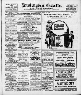 cover page of Haslingden Gazette published on May 22, 1920