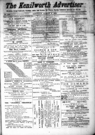 cover page of Kenilworth Advertiser published on August 2, 1890