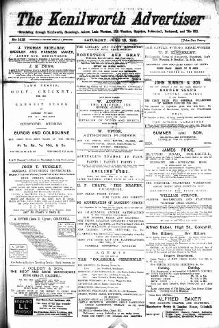 cover page of Kenilworth Advertiser published on June 13, 1891