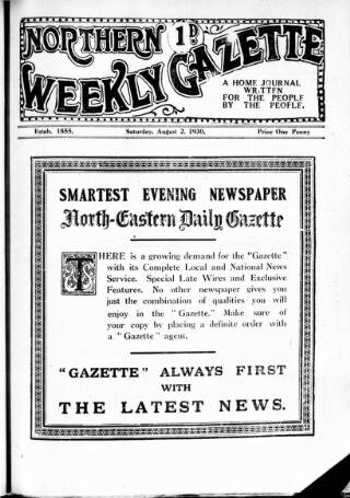 cover page of Northern Weekly Gazette published on August 2, 1930