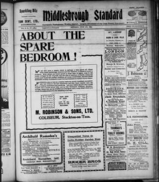 cover page of Middlesbrough Standard published on June 13, 1914
