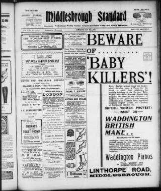 cover page of Middlesbrough Standard published on May 22, 1915