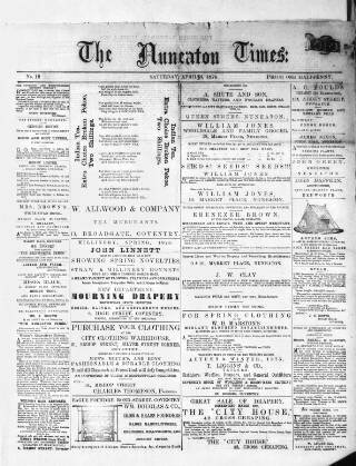 cover page of Nuneaton Times published on April 3, 1875