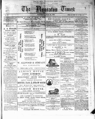 cover page of Nuneaton Times published on June 26, 1875