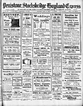 cover page of Penistone, Stocksbridge and Hoyland Express published on June 13, 1908