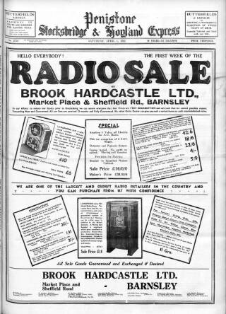 cover page of Penistone, Stocksbridge and Hoyland Express published on April 1, 1933