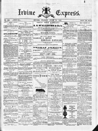 cover page of Irvine Express published on June 13, 1884