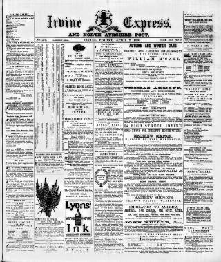 cover page of Irvine Express published on April 2, 1886