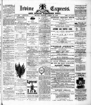 cover page of Irvine Express published on April 16, 1886