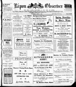 cover page of Ripon Observer published on April 1, 1915