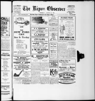 cover page of Ripon Observer published on August 2, 1928