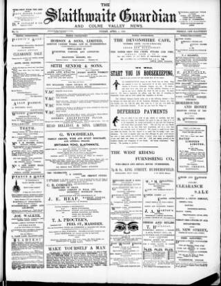 cover page of Colne Valley Guardian published on April 1, 1898