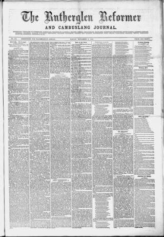 cover page of Rutherglen Reformer published on November 2, 1883