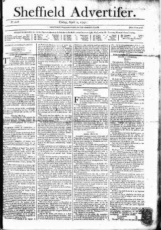 cover page of Sheffield Public Advertiser published on April 1, 1791