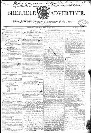 cover page of Sheffield Public Advertiser published on June 22, 1792