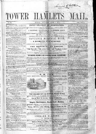 cover page of Tower Hamlets Mail published on April 3, 1858