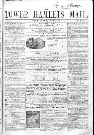 cover page of Tower Hamlets Mail published on August 21, 1858