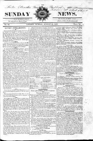 cover page of Sunday News published on August 24, 1823