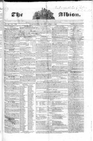 cover page of Liverpool Albion published on April 1, 1833