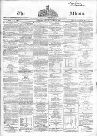 cover page of Liverpool Albion published on June 13, 1864