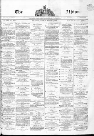 cover page of Liverpool Albion published on August 2, 1869