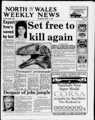 cover page of North Wales Weekly News published on April 1, 1993