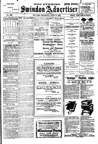 cover page of Swindon Advertiser published on June 13, 1912