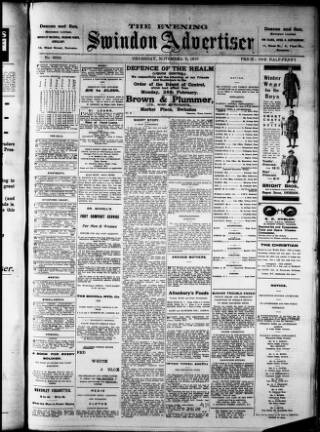 cover page of Swindon Advertiser published on November 2, 1916
