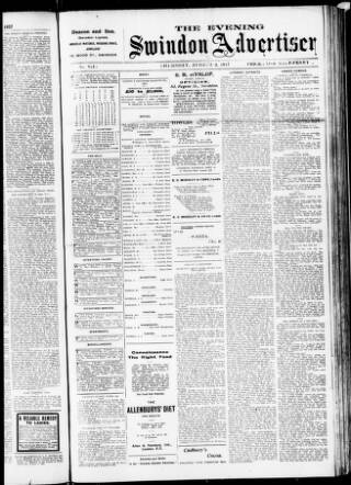 cover page of Swindon Advertiser published on August 2, 1917