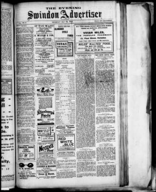 cover page of Swindon Advertiser published on May 22, 1919