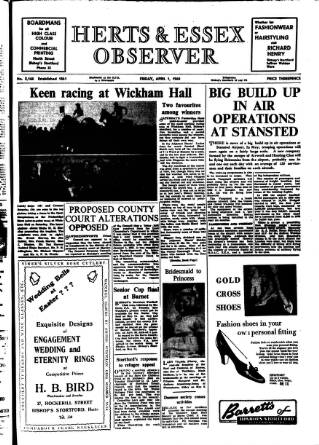 cover page of Herts and Essex Observer published on April 1, 1960