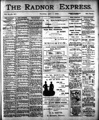 cover page of Radnor Express published on April 1, 1909