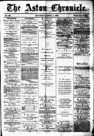 cover page of Birmingham & Aston Chronicle published on April 1, 1876