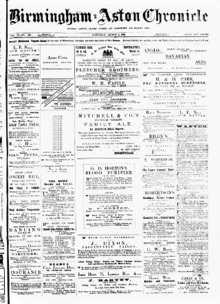 cover page of Birmingham & Aston Chronicle published on August 2, 1884