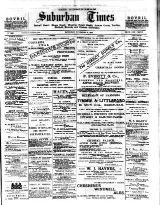 cover page of Birmingham Suburban Times published on November 2, 1889