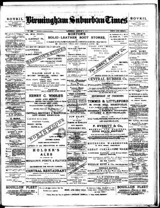 cover page of Birmingham Suburban Times published on August 2, 1890