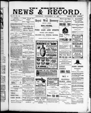 cover page of Bromyard News published on December 13, 1906
