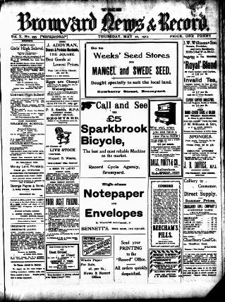 cover page of Bromyard News published on May 22, 1913