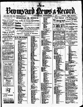 cover page of Bromyard News published on November 2, 1916