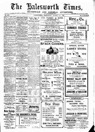 cover page of Halesworth Times published on August 2, 1922