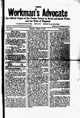 cover page of Workman's Advocate (Merthyr Tydfil) published on April 2, 1875