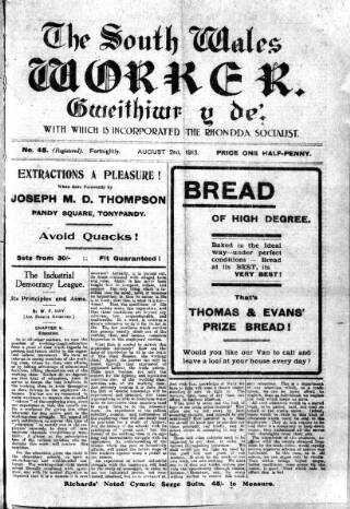 cover page of Rhondda Socialist Newspaper published on August 2, 1913