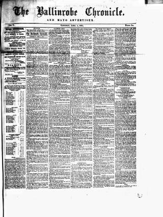 cover page of Ballinrobe Chronicle and Mayo Advertiser published on April 1, 1871