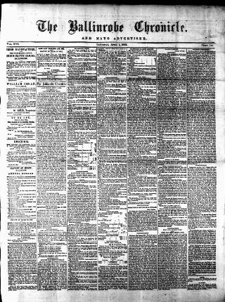 cover page of Ballinrobe Chronicle and Mayo Advertiser published on April 1, 1882