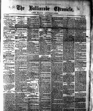 cover page of Ballinrobe Chronicle and Mayo Advertiser published on August 2, 1884