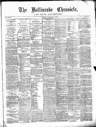 cover page of Ballinrobe Chronicle and Mayo Advertiser published on September 28, 1889
